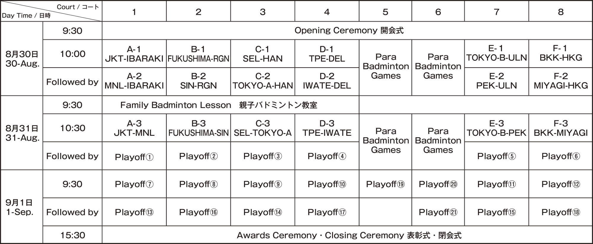 Time table-Badminton