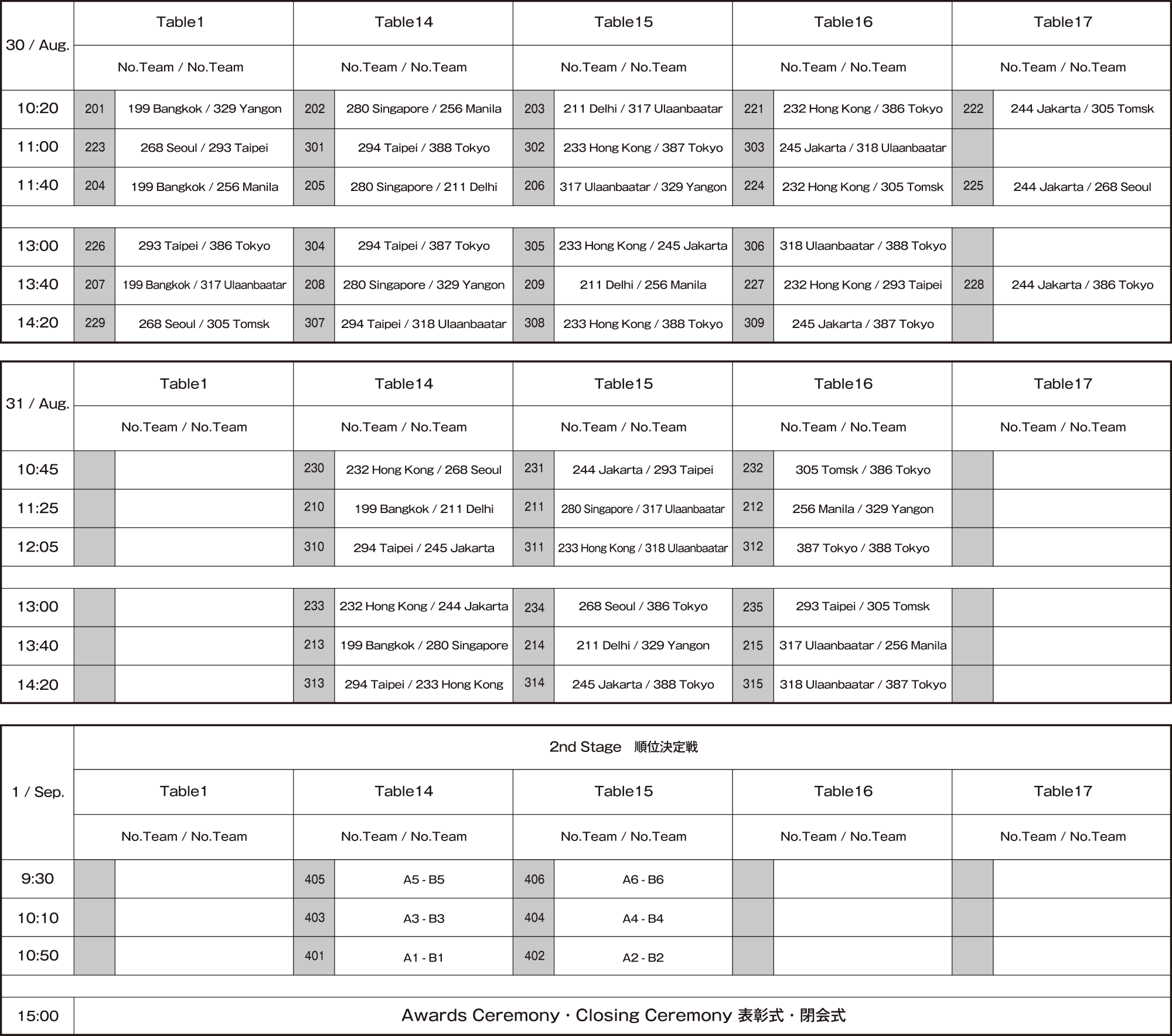 Time table - Para Table Tennis